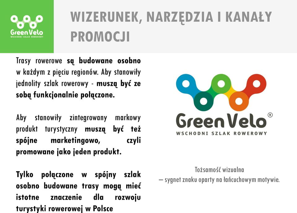 Aby stanowiły zintegrowany markowy produkt turystyczny muszą być też spójne marketingowo, czyli promowane jako jeden