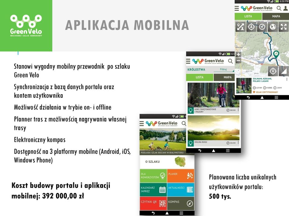 nagrywania własnej trasy Elektroniczny kompas Dostępność na 3 platformy mobilne (Android, ios, Windows