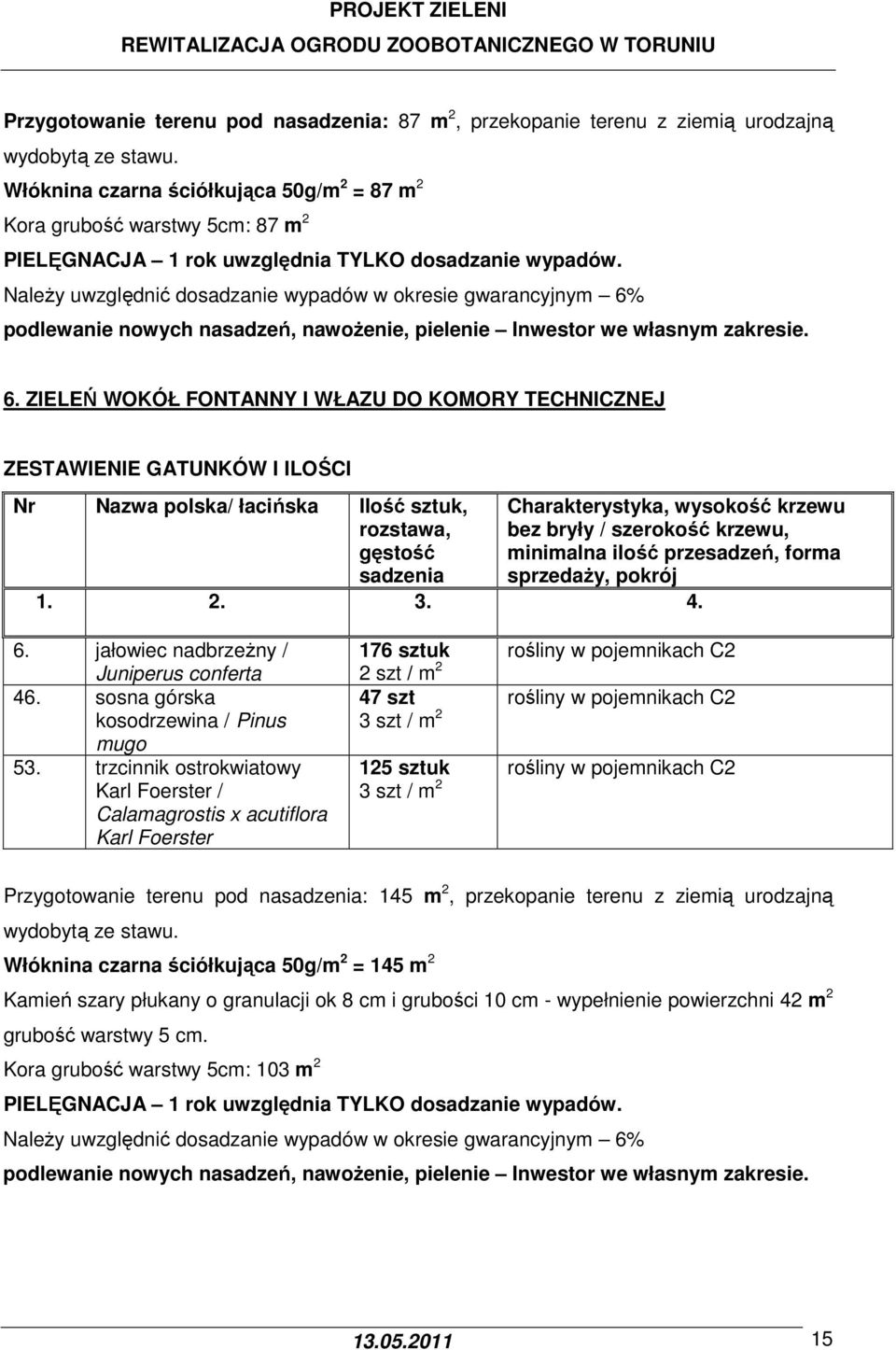 Należy uwzględnić dosadzanie wypadów w okresie gwarancyjnym 6%