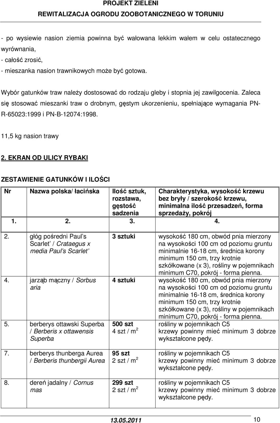 Zaleca się stosować mieszanki traw o drobnym, gęstym ukorzenieniu, spełniające wymagania PN- R-65023:1999 i PN-B-12074:1998. 11,5 kg nasion trawy 2.