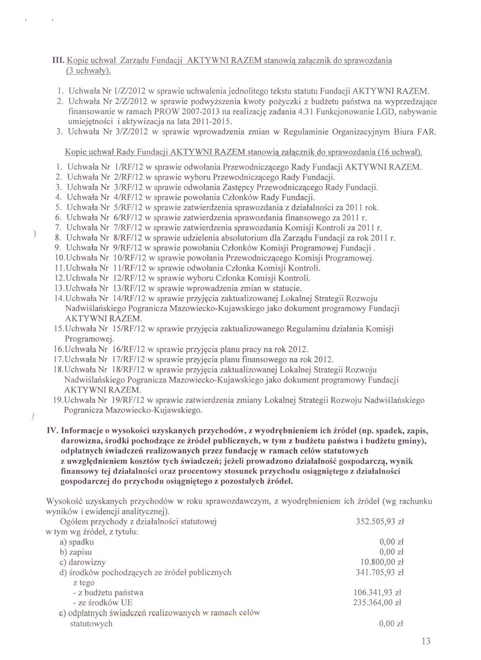 31 Funkcjonowanie LGD, nabywanie umiejetnosci i aktywizacja na lata 2011-2015. 3. Uchwala Nr 3/Z/2012 w sprawie wprowadzenia zmian w Regulaminie Organizacyjnym Biura FAR.