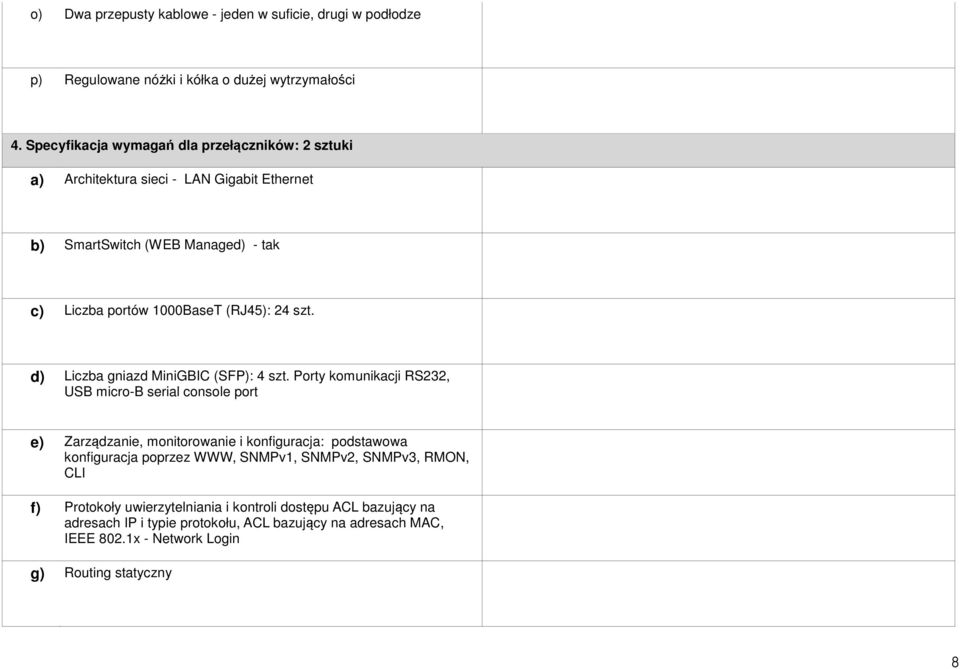 szt. d) Liczba gniazd MiniGBIC (SFP): 4 szt.