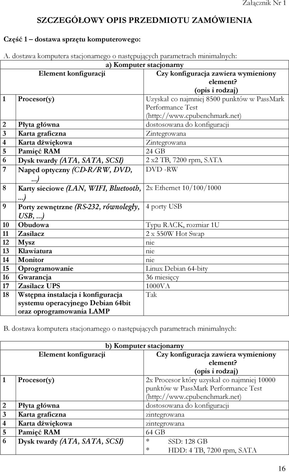 (opis i rodzaj) 1 Procesor(y) Uzyskał co najmniej 8500 punktów w PassMark Performance Test (http://www.cpubenchmark.