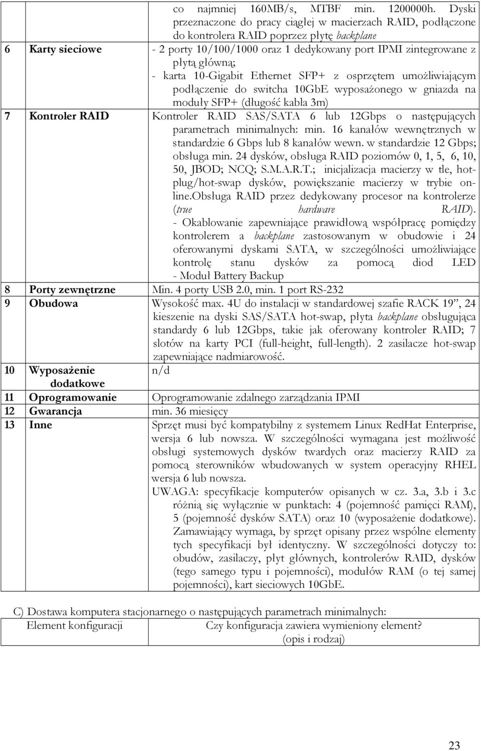 główną; - karta 10-Gigabit Ethernet SFP+ z osprzętem umożliwiającym podłączenie do switcha 10GbE wyposażonego w gniazda na moduły SFP+ (długość kabla 3m) 7 Kontroler RAID Kontroler RAID SAS/SATA 6