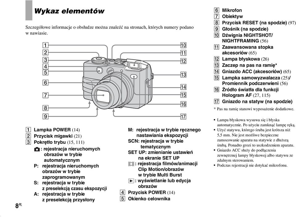 zaprogramowanym S: rejestracja w trybie z preselekcją czasu ekspozycji A: rejestracja w trybie z preselekcją przysłony 0 qa qs qd qf qg qh qj M: rejestracja w trybie ręcznego nastawiania ekspozycji