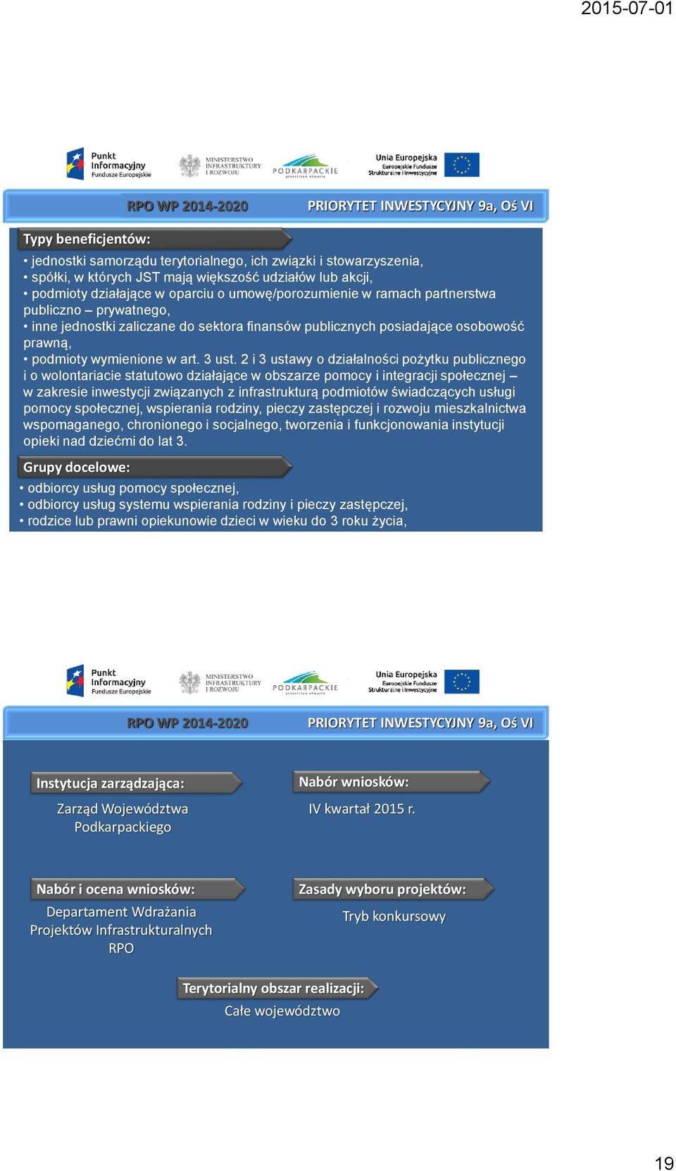 2 i 3 ustawy o działalności pożytku publicznego i o wolontariacie statutowo działające w obszarze pomocy i integracji społecznej w zakresie inwestycji związanych z infrastrukturą podmiotów