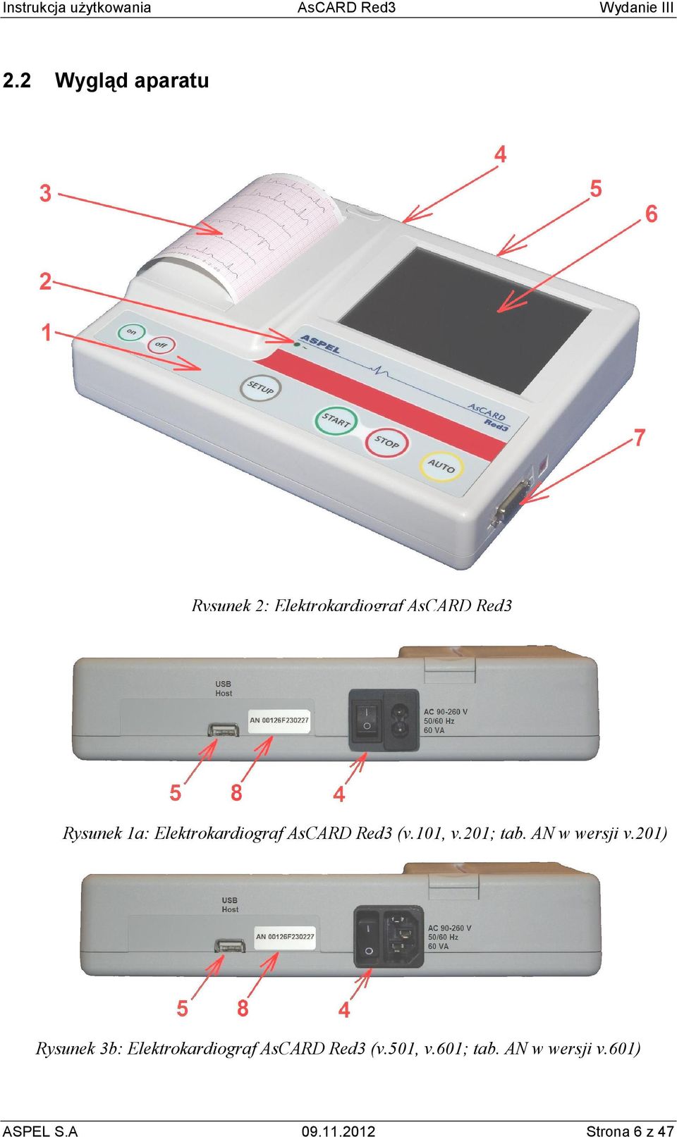 AN w wersji v.201) Rysunek 3b: Elektrokardiograf AsCARD Red3 (v.