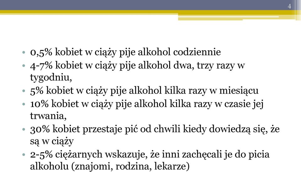 kilka razy w czasie jej trwania, 30% kobiet przestaje pić od chwili kiedy dowiedzą się, że są w