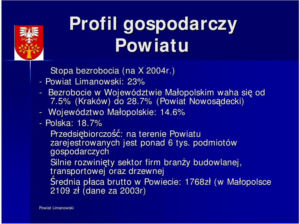 7% (Powiat Nowosądecki) - Województwo Małopolskie: 14.6% - Polska: 18.