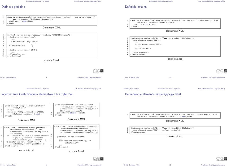 .. 6 </ x s d : e l e m e n t> 7 8 <xsd: element name=" BBB "> 9... 10 </ x s d : e l e m e n t> 11 </ xsd:schema> www.w3.