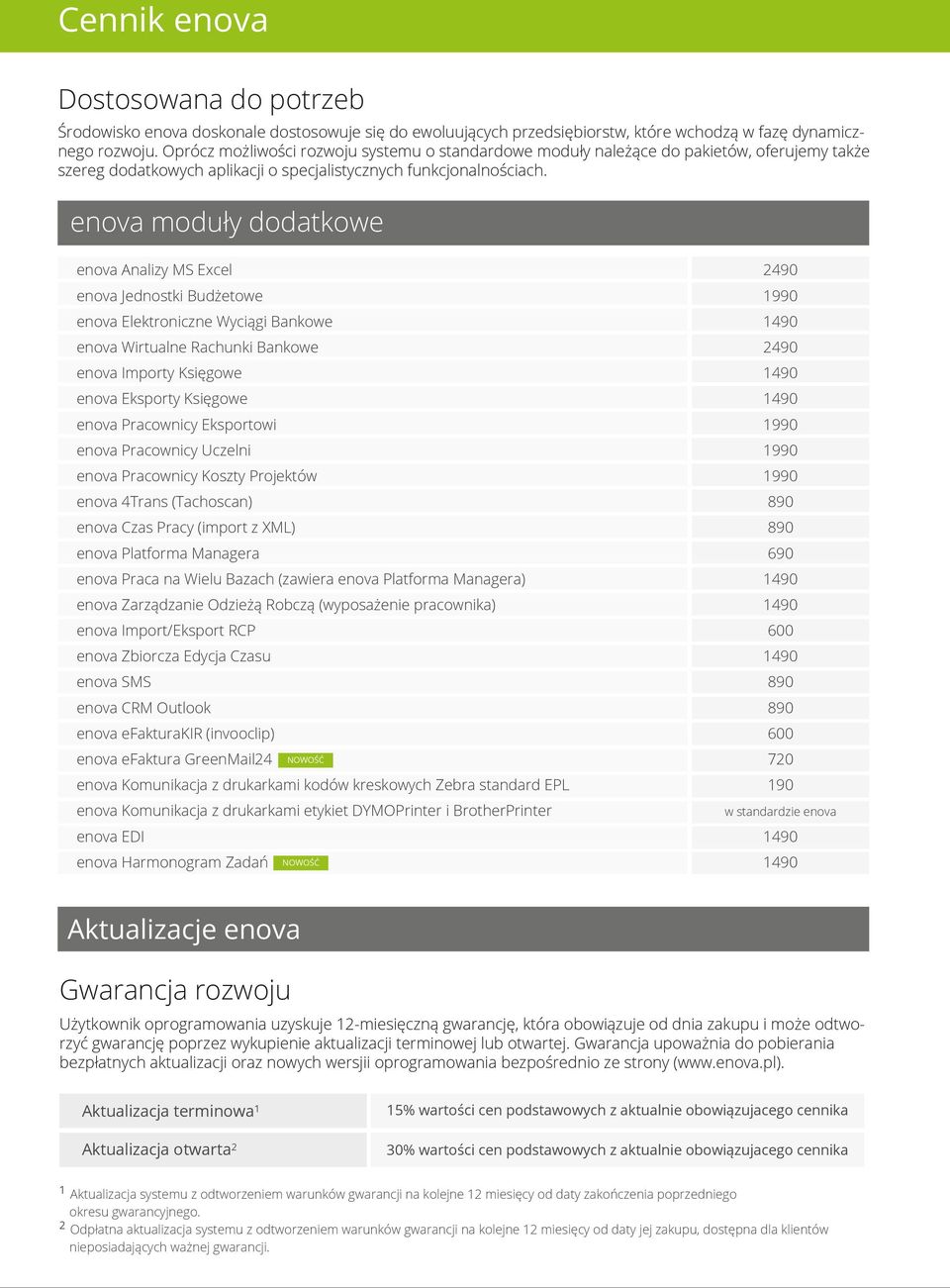 enova y dodatkowe enova Analizy MS Excel 490 enova Jednostki Budżetowe 990 enova Elektroniczne Wyciągi Bankowe enova Wirtualne Rachunki Bankowe 490 enova Importy Księgowe enova Eksporty Księgowe