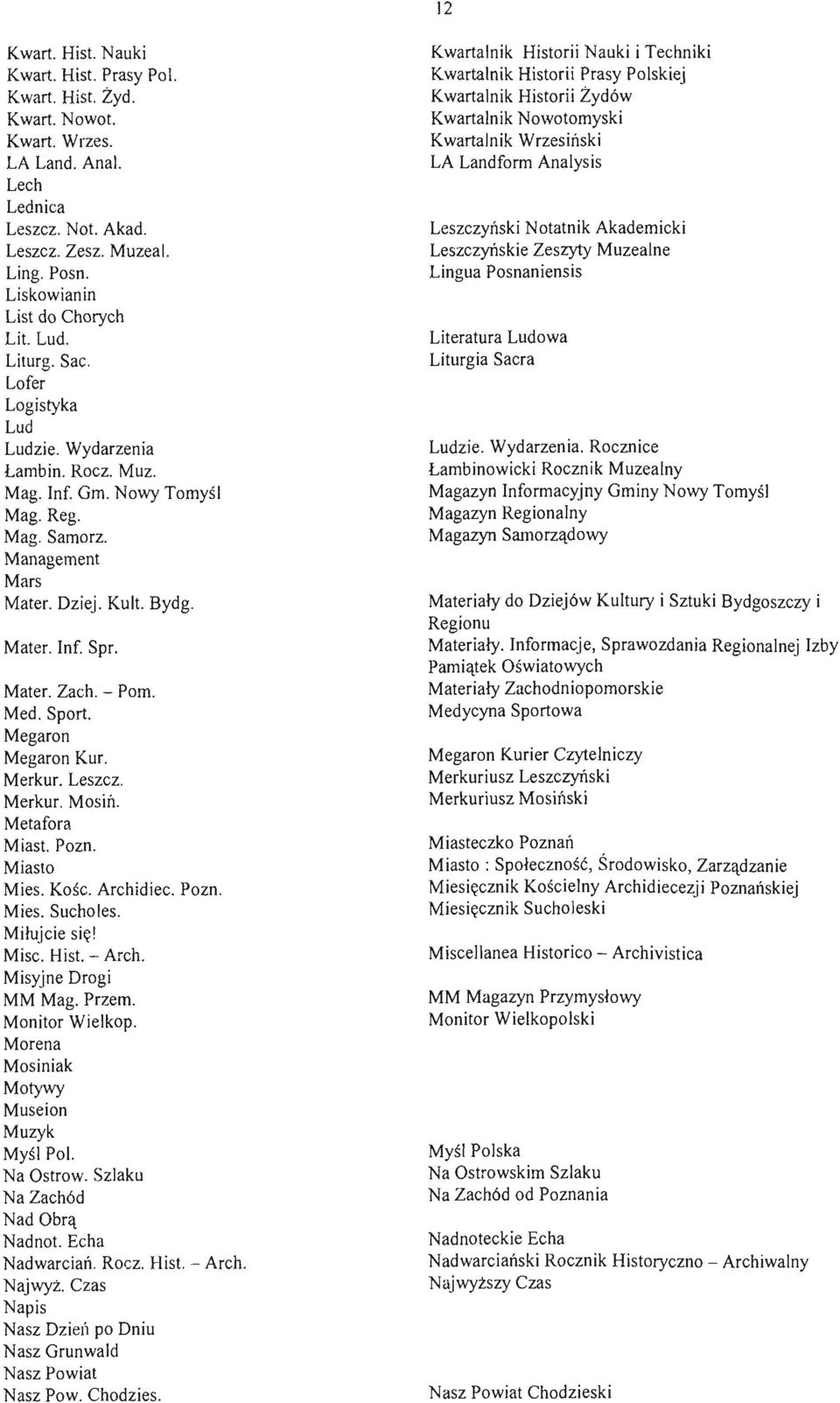 Mater. lnf. Spr. Mater. Zach. - Pom. Med. Sport. Megaron Megaron Kur. Merkur. Leszcz. Merkur. Mosiń. Metafora Miast. Pozn. Miasto Mies. Kośc. Archidiec. Pozn. Mies. Sucholes. Miłujcie się! Misc. Hist.