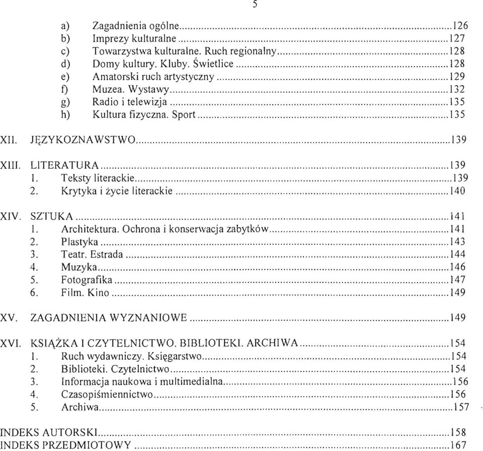 Teksty literackie.................. 139 2. Krytyka i życie literackie... 140 XIV. SZTUKA............ 141 l. Architektura. Ochrona i konserwacja zabytków...... 141 2. Plastyka............ 143 3. Teatr.