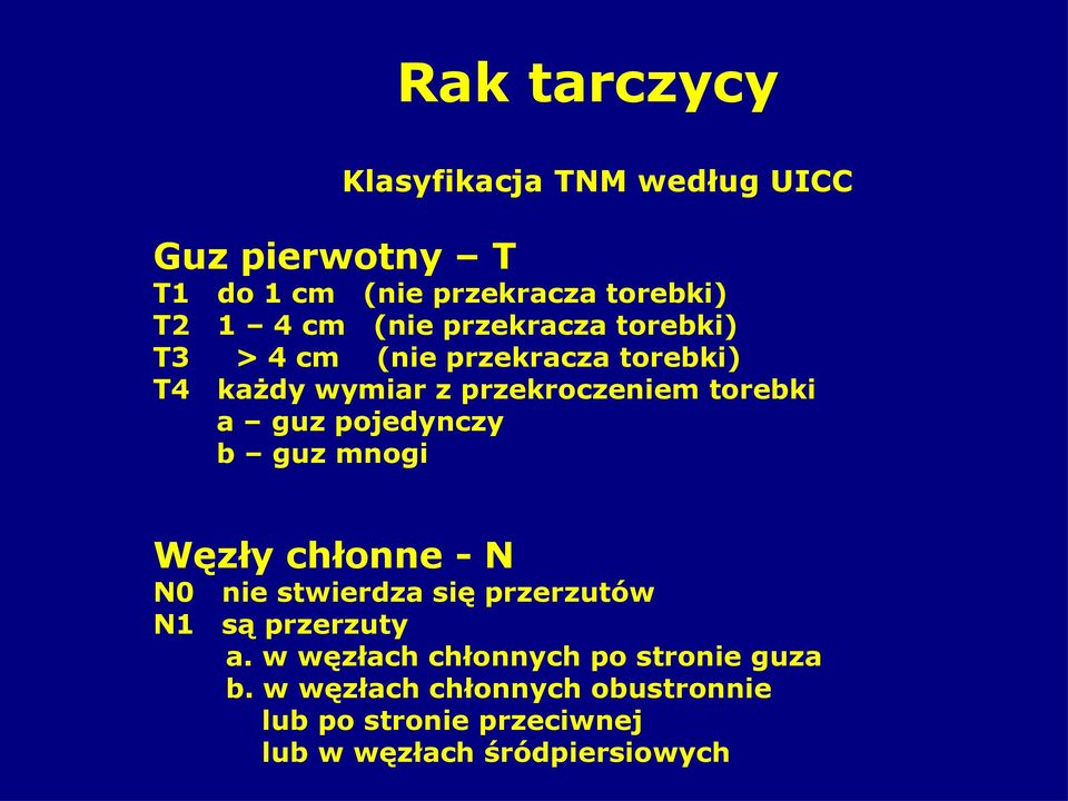 pojedynczy b guz mnogi Węzły chłonne - N N0 nie stwierdza się przerzutów N1 są przerzuty a.