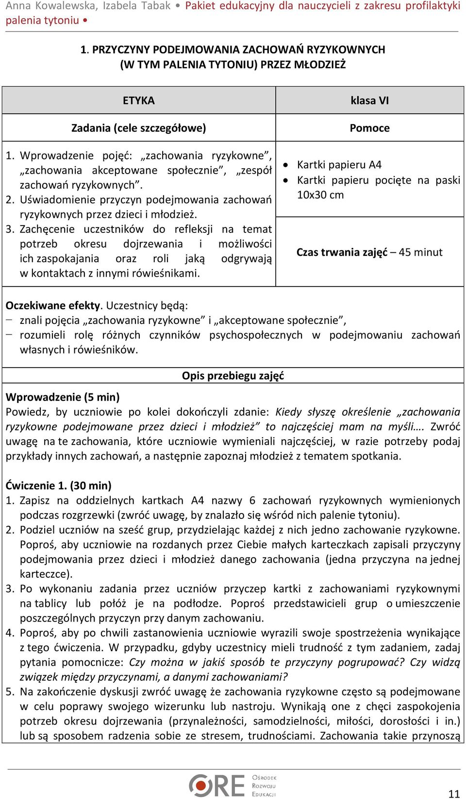 Zachęcenie uczestników do refleksji na temat potrzeb okresu dojrzewania i możliwości ich zaspokajania oraz roli jaką odgrywają w kontaktach z innymi rówieśnikami.