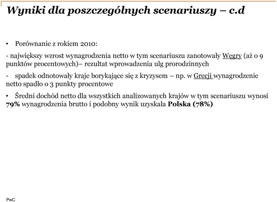 punktów procentowych) rezultat wprowadzenia ulg prorodzinnych - spadek odnotowały kraje borykające się z kryzysem np.