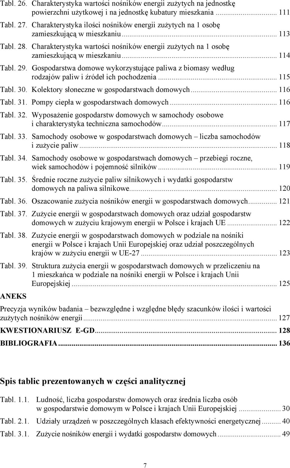 .. 114 Tabl. 29. Gospodarstwa domowe wykorzystujące paliwa z biomasy według rodzajów paliw i źródeł ich pochodzenia... 115 Tabl. 30. Kolektory słoneczne w gospodarstwach domowych... 116 Tabl. 31.