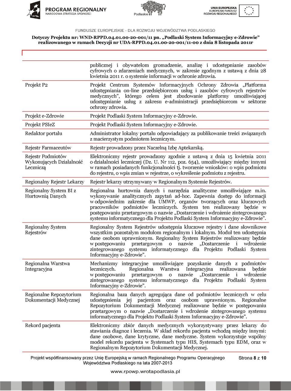 cyfrowych o zdarzeniach medycznych, w zakresie zgodnym z ustawą z dnia 28 kwietnia 2011 r. o systemie informacji w ochronie zdrowia.