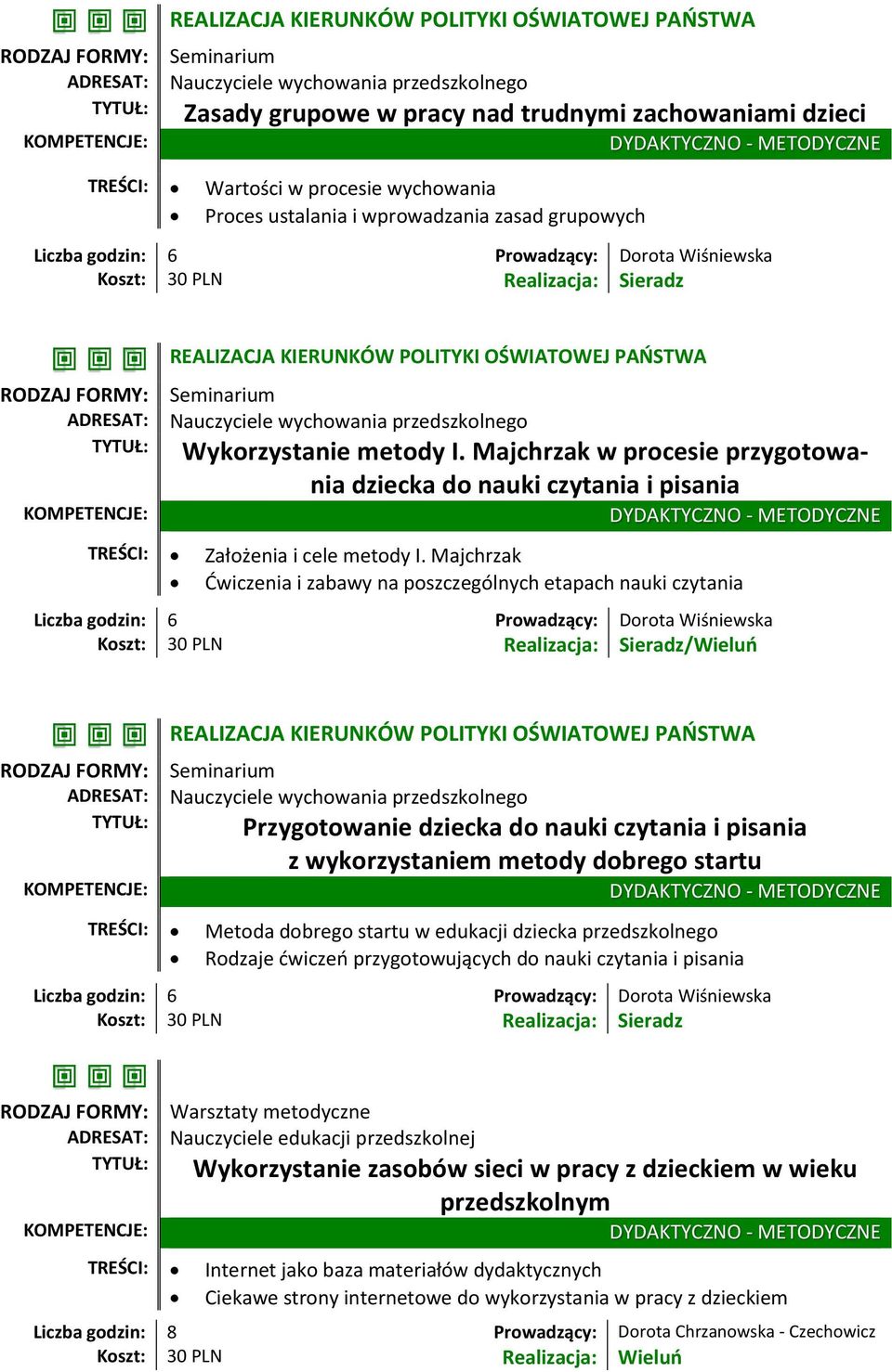 Majchrzak w procesie przygotowania dziecka do nauki czytania i pisania TREŚCI: Założenia i cele metody I.