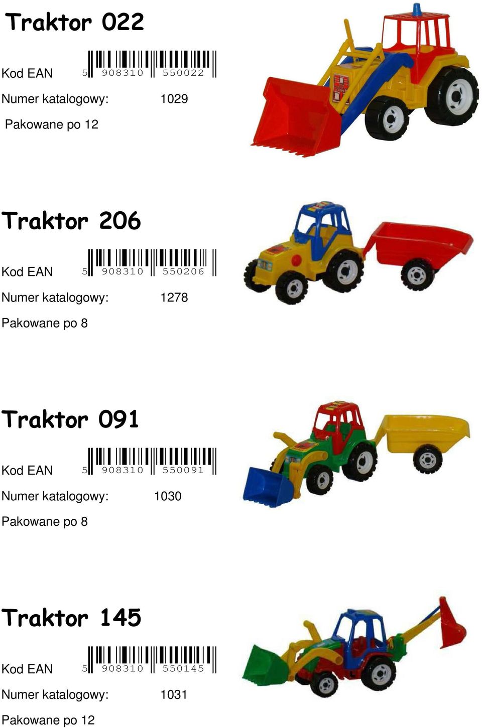 Traktor 091 Kod EAN 5 908310 550091 Numer katalogowy: 1030 Pakowane po 8