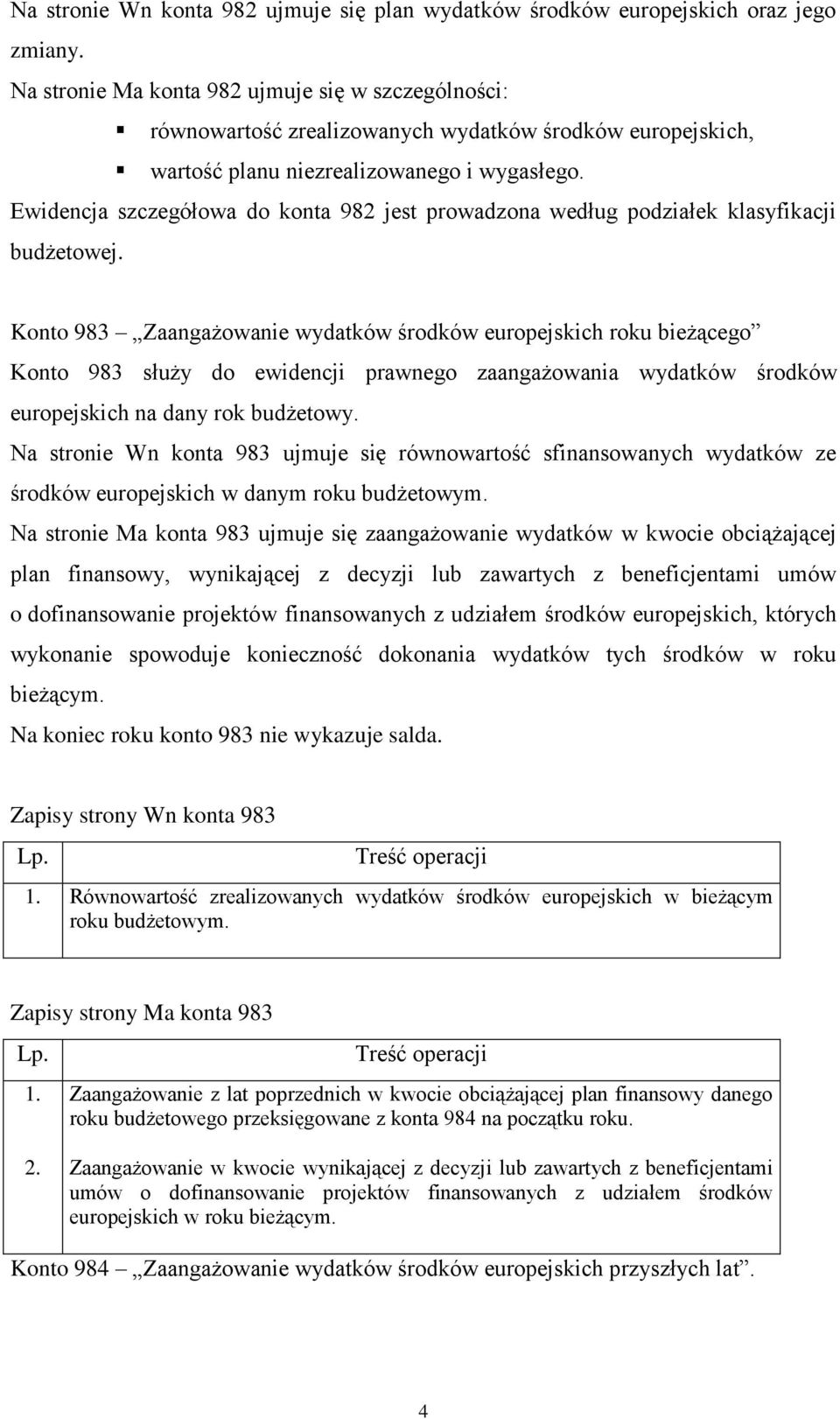 Ewidencja szczegółowa do konta 982 jest prowadzona według podziałek klasyfikacji budżetowej.