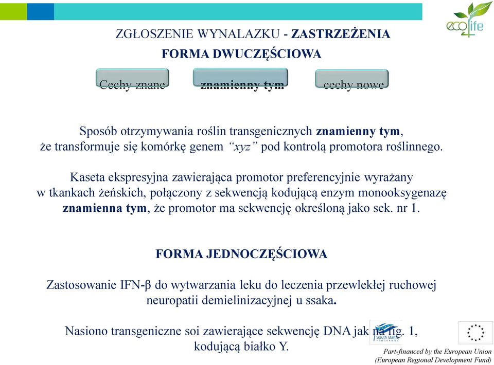 Kaseta ekspresyjna zawierająca promotor preferencyjnie wyrażany w tkankach żeńskich, połączony z sekwencją kodującą enzym monooksygenazę znamienna tym, że