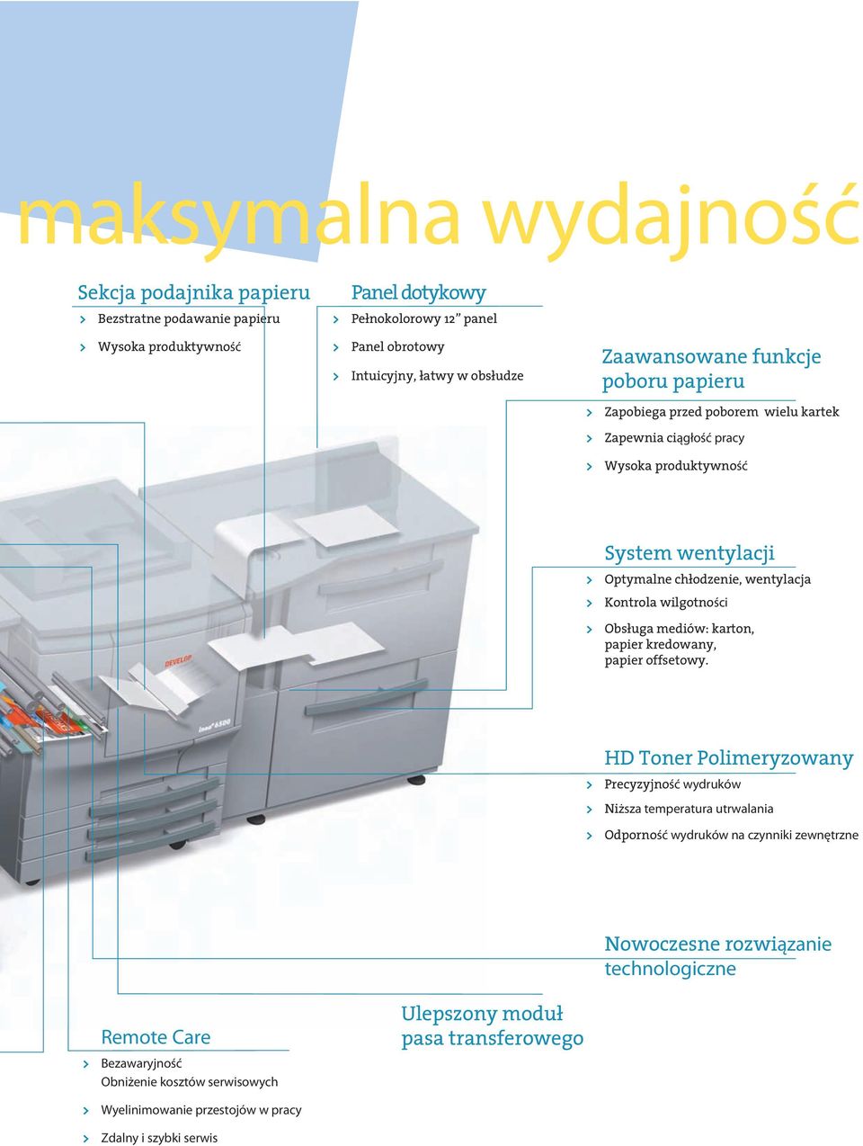 wilgotności > Obsługa mediów: karton, papier kredowany, papier offsetowy.