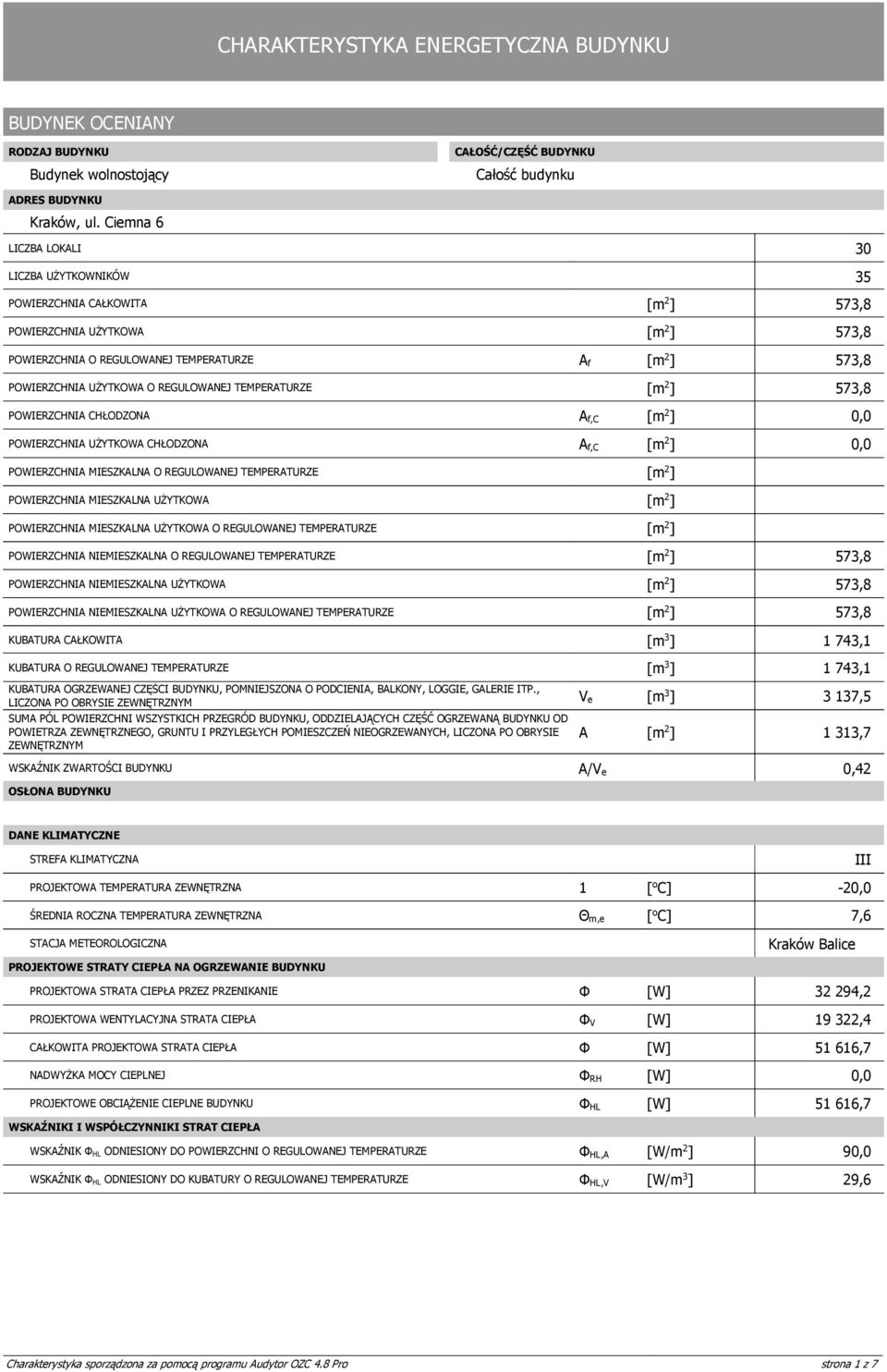 POWIERZCHNIA CHŁODZONA A [m 2 f,c ] POWIERZCHNIA UŻYTKOWA CHŁODZONA A [m 2 f,c ] POWIERZCHNIA MIESZKALNA O REGULOWANEJ TEMPERATURZE POWIERZCHNIA MIESZKALNA UŻYTKOWA POWIERZCHNIA MIESZKALNA UŻYTKOWA O