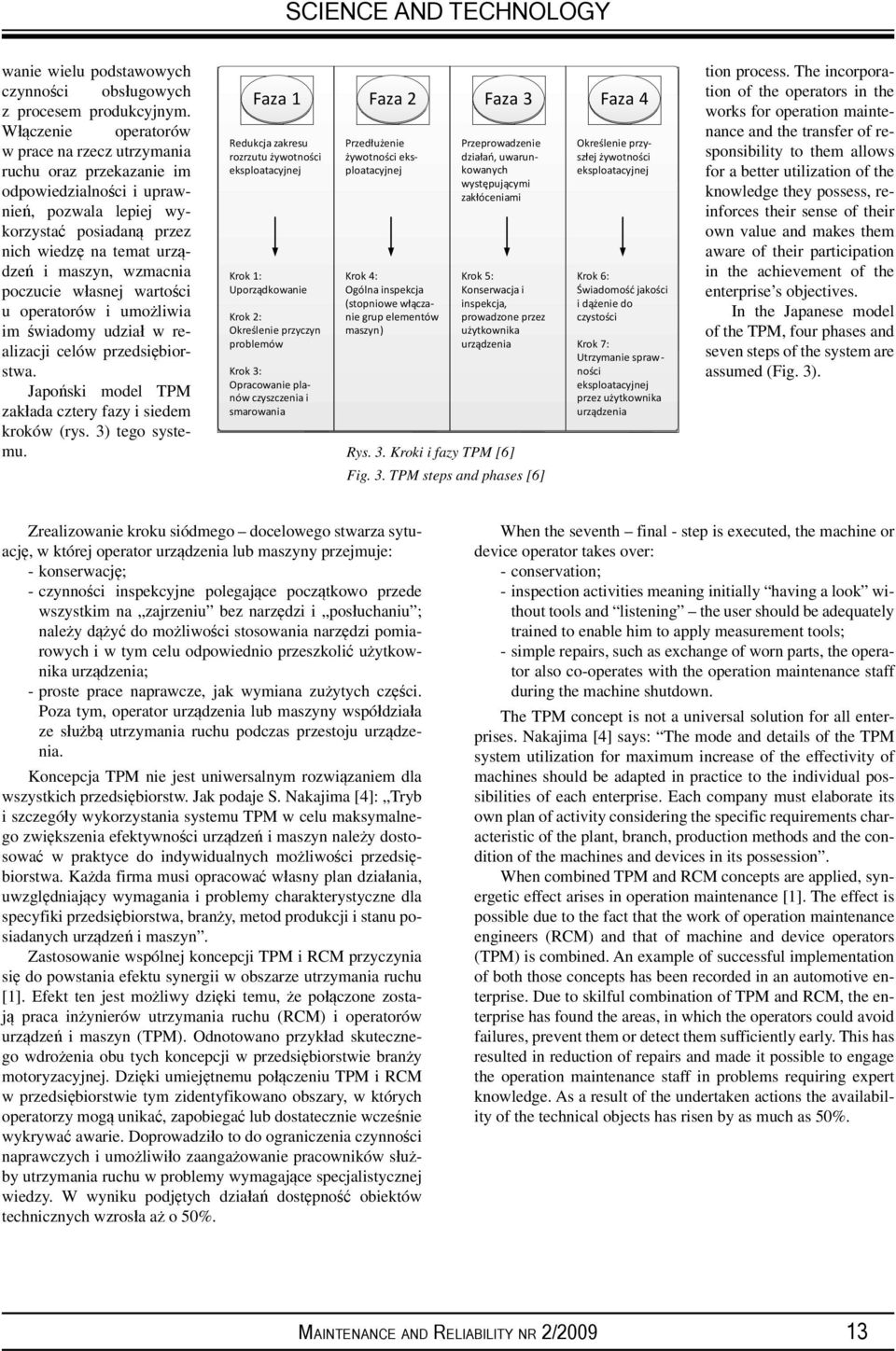 poczucie własnej wartości u operatorów i umożliwia im świadomy udział w realizacji celów przedsiębiorstwa. Japoński model TPM zakłada cztery fazy i siedem kroków (rys. 3) tego systemu.