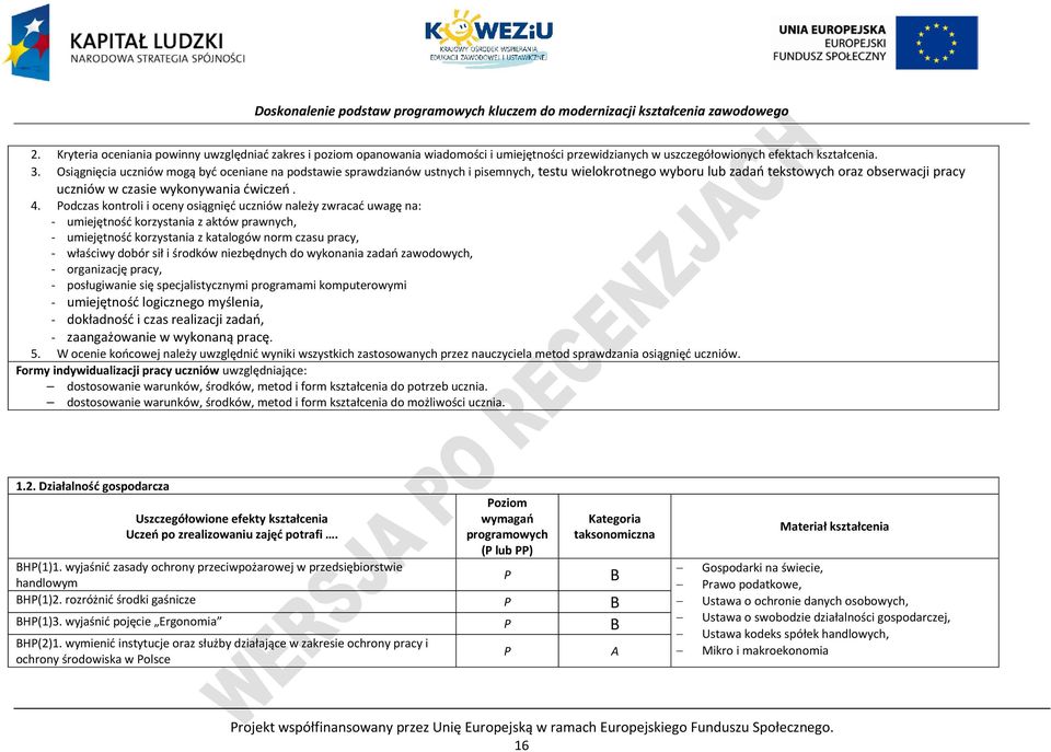 odczas kontroli i oceny osiągnięć uczniów należy zwracać uwagę na: - umiejętność korzystania z aktów prawnych, - umiejętność korzystania z katalogów norm czasu pracy, - właściwy dobór sił i środków