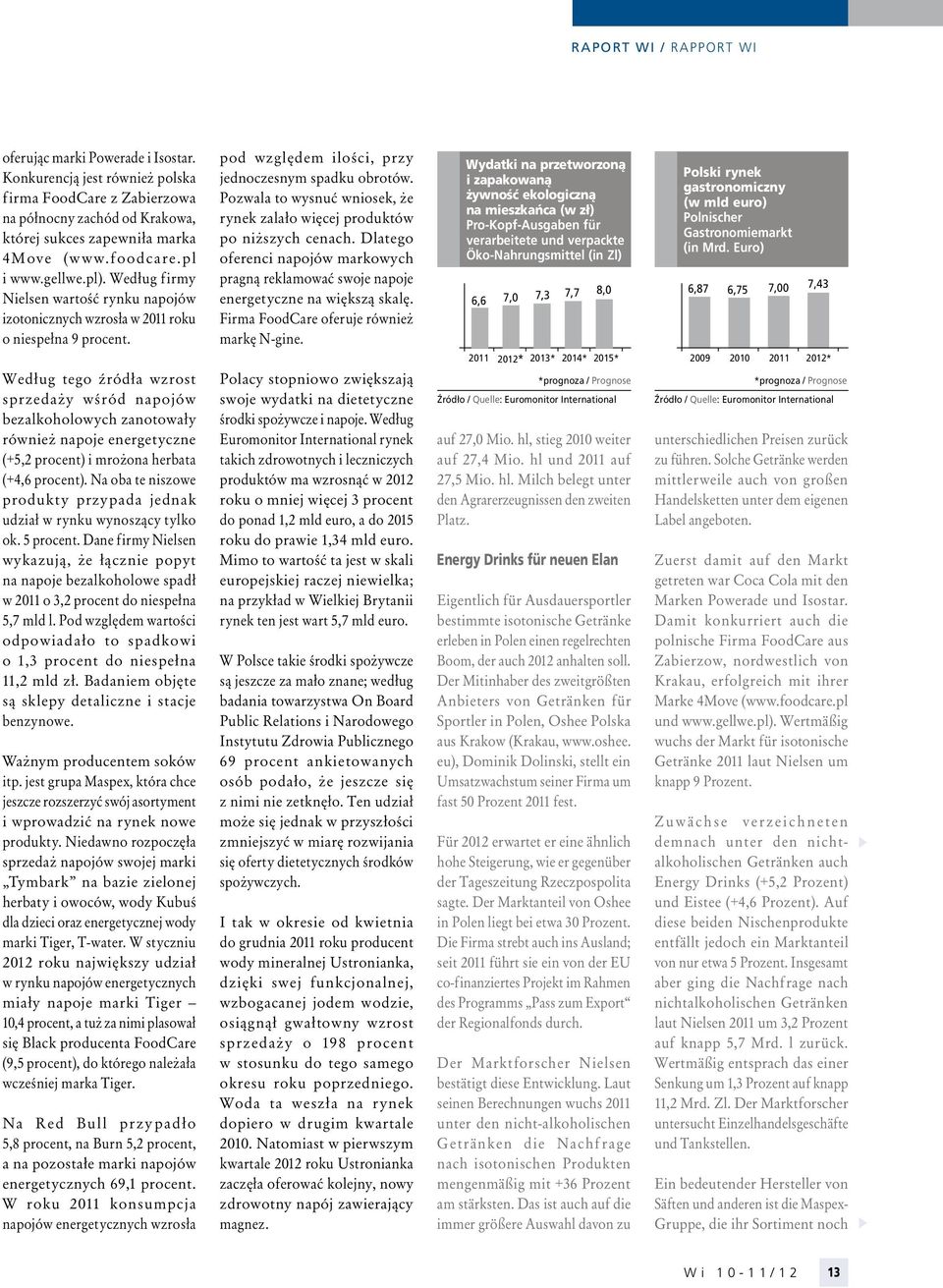 Według tego źródła wzrost sprzedaży wśród napojów bezalkoholowych zanotowały również napoje energetyczne (+5,2 procent) i mrożona herbata (+4,6 procent).