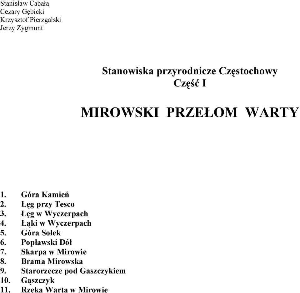 Łęg przy Tesco 3. Łęg w Wyczerpach 4. Łąki w Wyczerpach 5. Góra Sołek 6.