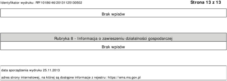 Brak wpisów data sporządzenia wydruku 25.11.