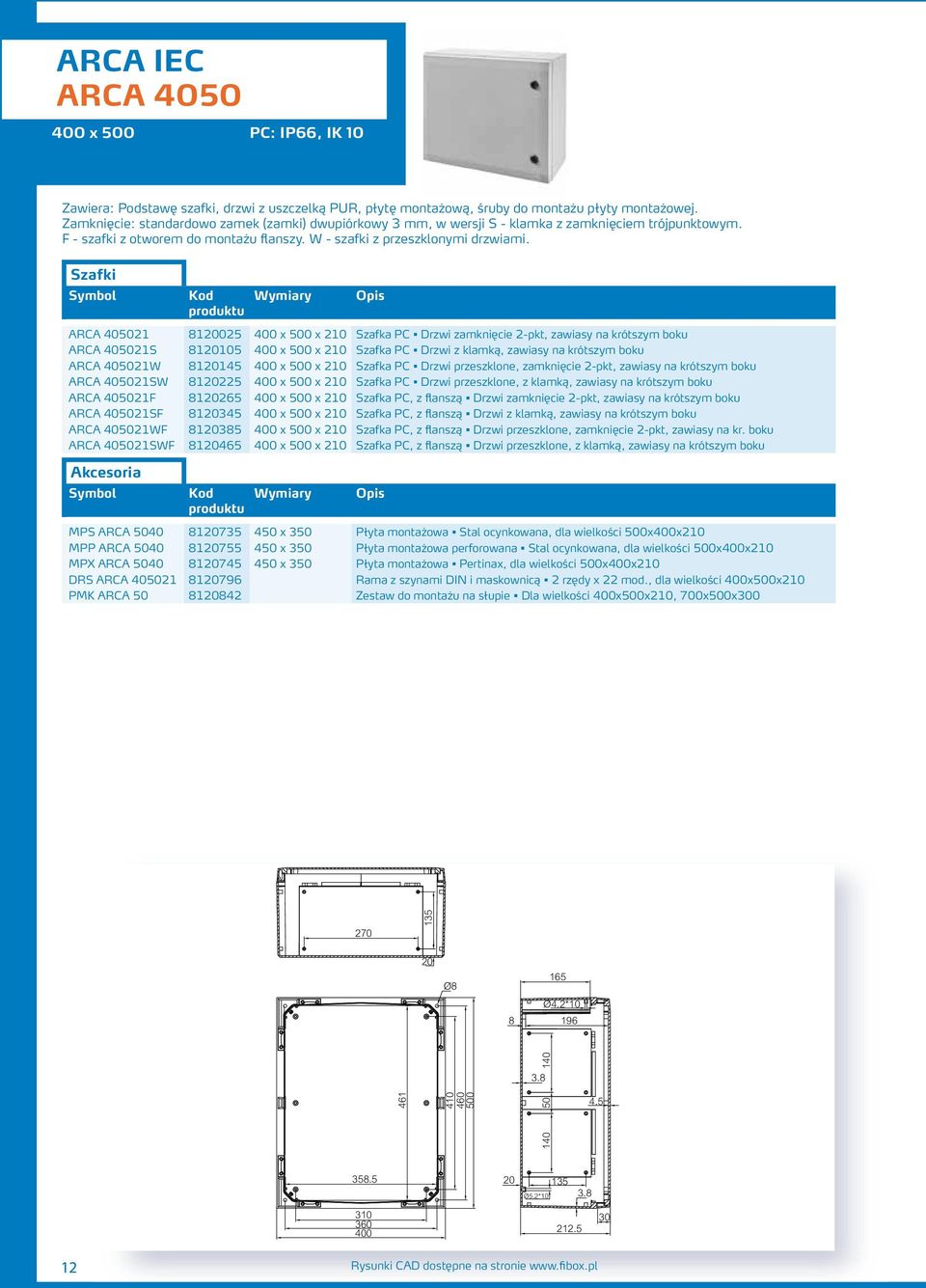 Szafki ARCA 405021 81025 400 x 500 x 210 Szafka PC Drzwi zamknięcie 2-pkt, zawiasy na krótszym boku ARCA 405021S 81105 400 x 500 x 210 Szafka PC Drzwi z klamką, zawiasy na krótszym boku ARCA 405021W