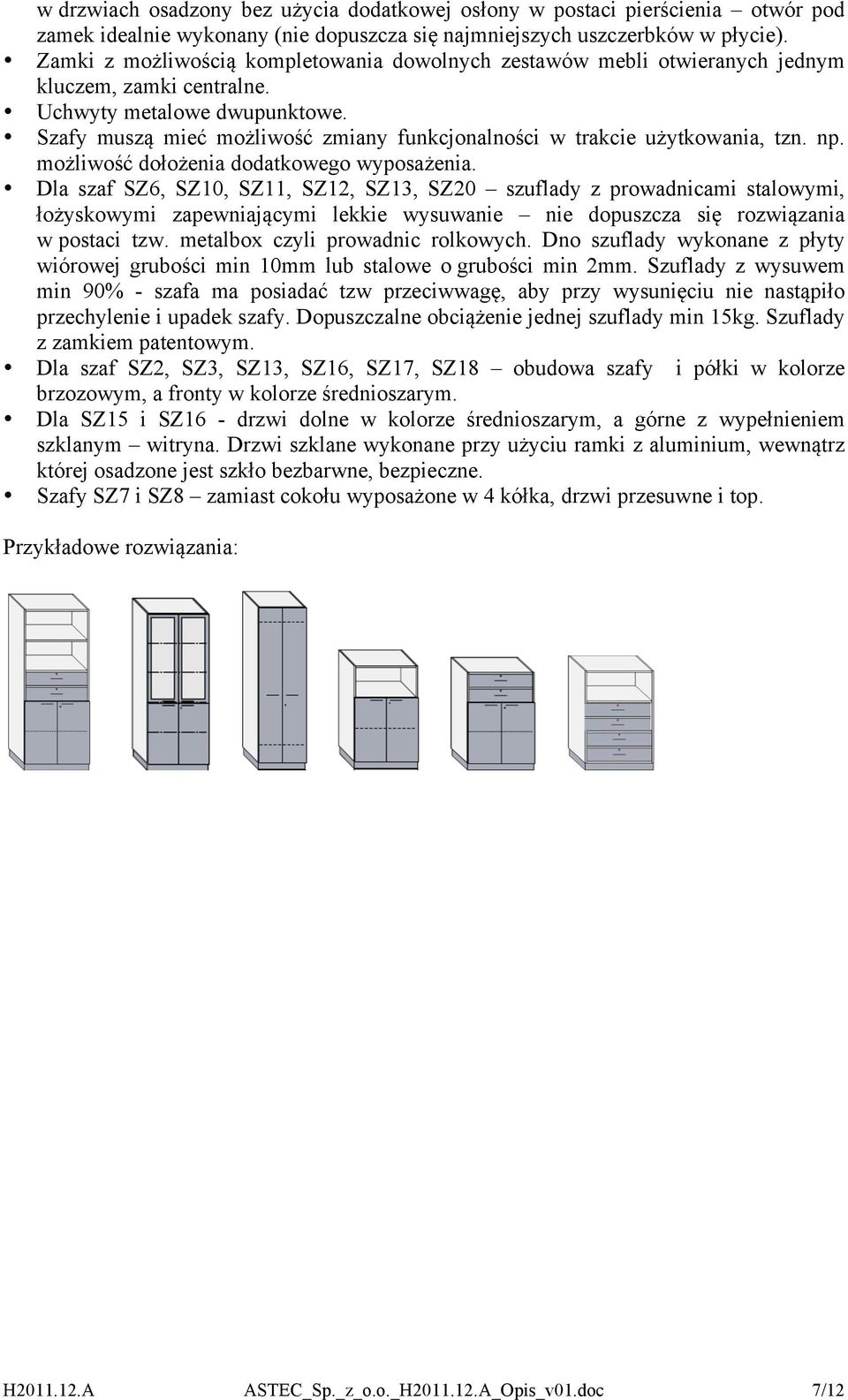 Szafy muszą mieć możliwość zmiany funkcjonalności w trakcie użytkowania, tzn. np. możliwość dołożenia dodatkowego wyposażenia.
