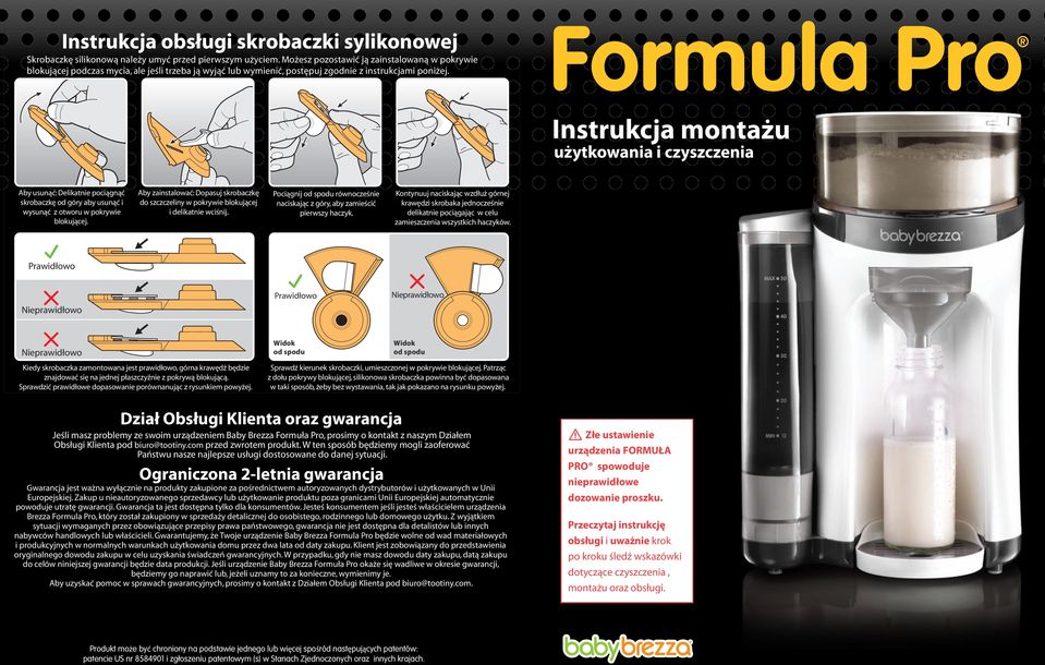 Formula Pro Instrukcja montażu użytkowania i czyszczenia Aby usunąć: Delikatnie pociągnąć skrobaczkę od góry aby usunąć i wysunąć z otworu w pokrywie blokującej.