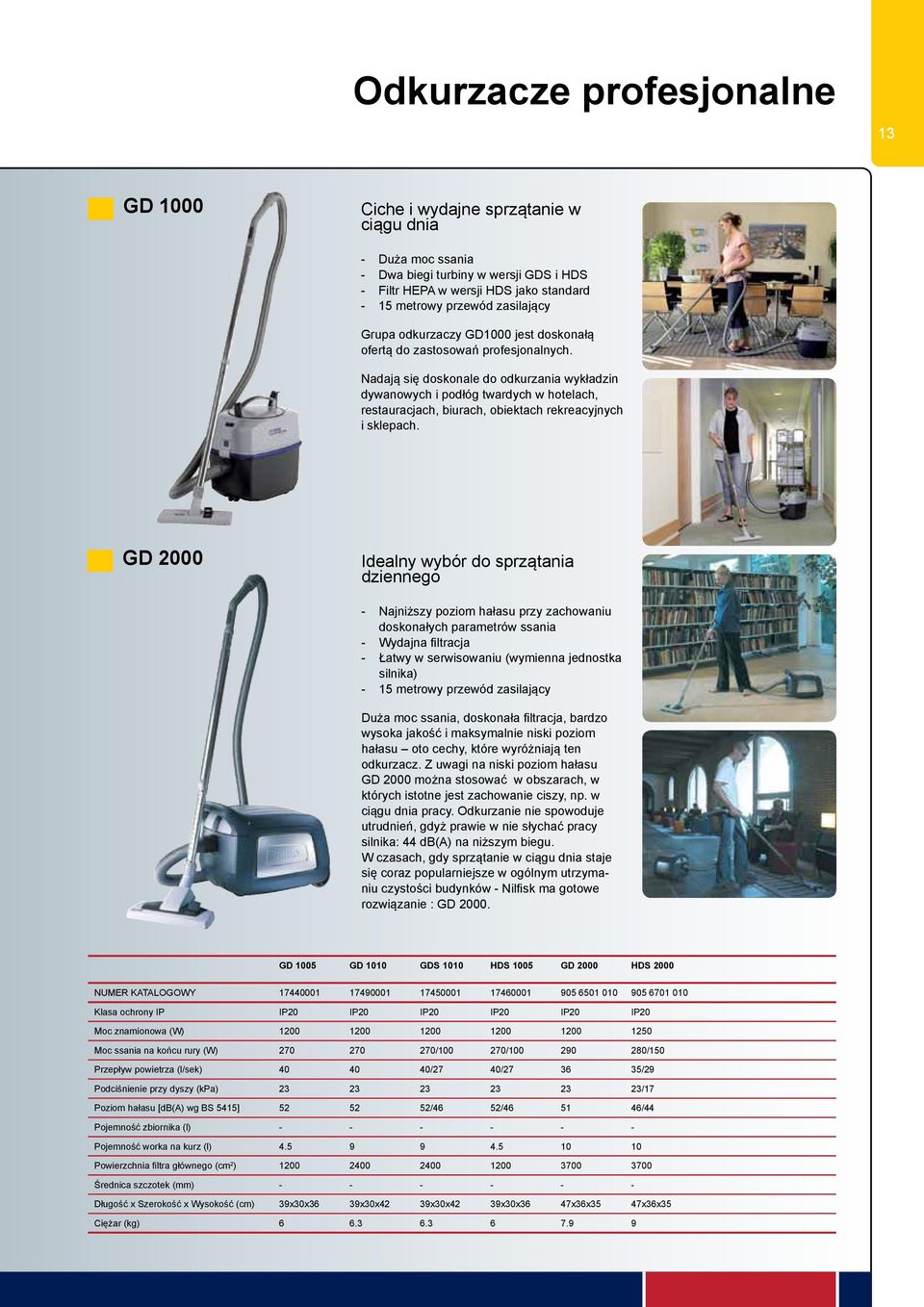 Nadają się doskonale do odkurzania wykładzin dywanowych i podłóg twardych w hotelach, restauracjach, biurach, obiektach rekreacyjnych i sklepach.