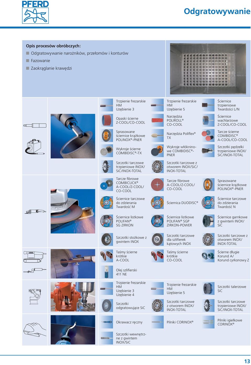 Tarcze ścierne COMBIDISC A-COOL/CO-COOL Wykroje ścierne COMBIDISC -TX Wykroje włókninowe COMBIDISC PNER Szczotki pędzelki trzpieniowe INOX/ SiC/INOX-TOTAL Szczotki tarczowe trzpieniowe INOX/