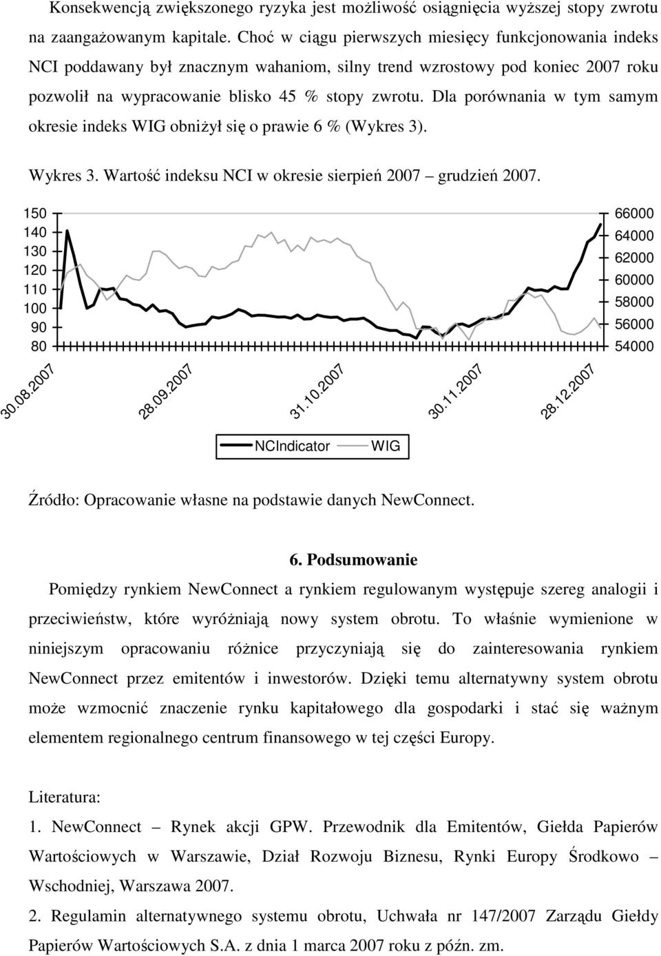 Dla porównania w tym samym okresie indeks WIG obniżył się o prawie 6 % (Wykres 3). Wykres 3. Wartość indeksu NCI w okresie sierpień 2007 grudzień 2007.