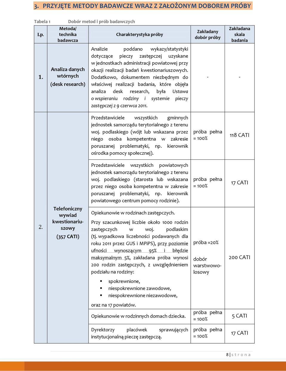 Dodatkowo, dokumentem niezbędnym do właściwej realizacji badania, które objęła analiza desk research, była Ustawa o wspieraniu rodziny i systemie pieczy zastępczej z 9 czerwca 2011.