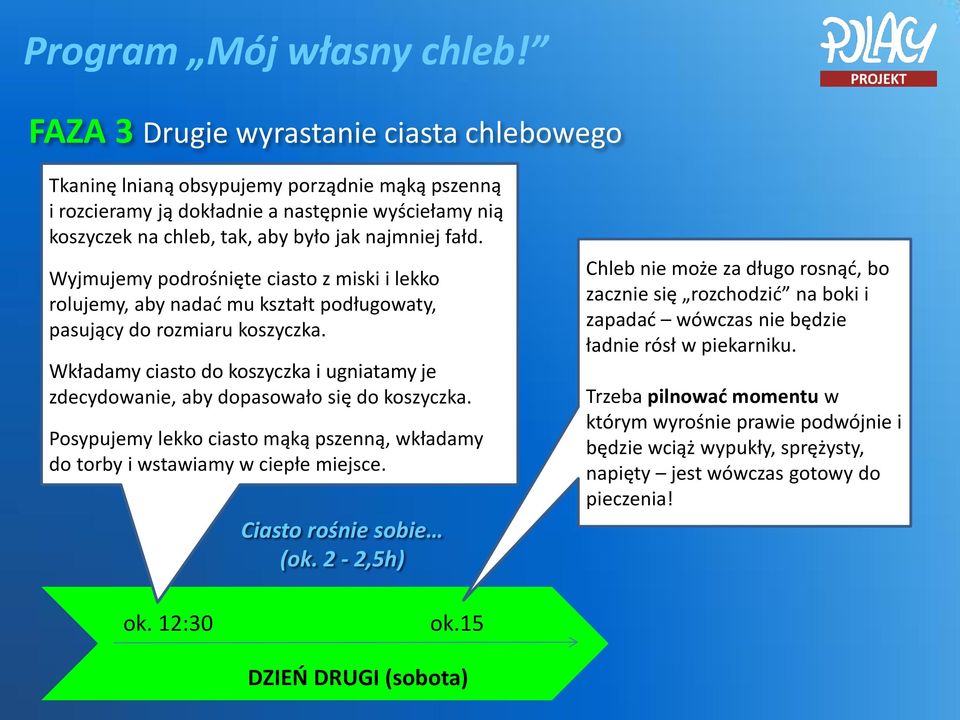 Wkładamy ciasto do koszyczka i ugniatamy je zdecydowanie, aby dopasowało się do koszyczka. Posypujemy lekko ciasto mąką pszenną, wkładamy do torby i wstawiamy w ciepłe miejsce.