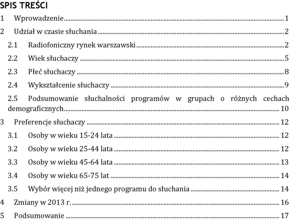 5 Podsumowanie słuchalności programów w grupach o różnych cechach demograficznych...10 3 Preferencje słuchaczy...12 3.