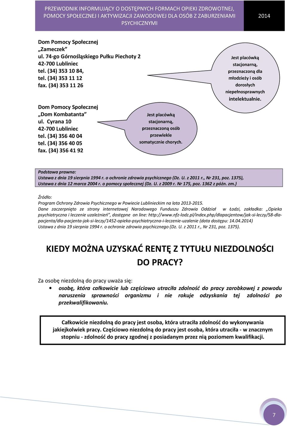 Jest placówką stacjonarną, przeznaczoną dla młodzieży i osób dorosłych niepełnosprawnych intelektualnie. Podstawa prawna: Ustawa z dnia 19 sierpnia 1994 r. o ochronie zdrowia psychicznego (Dz. U. z 2011 r.