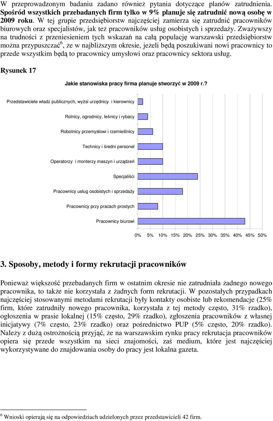 Zważywszy na trudności z przeniesieniem tych wskazań na całą populację warszawski przedsiębiorstw można przypuszczać 6, że w najbliższym okresie, jeżeli będą poszukiwani nowi pracownicy to przede