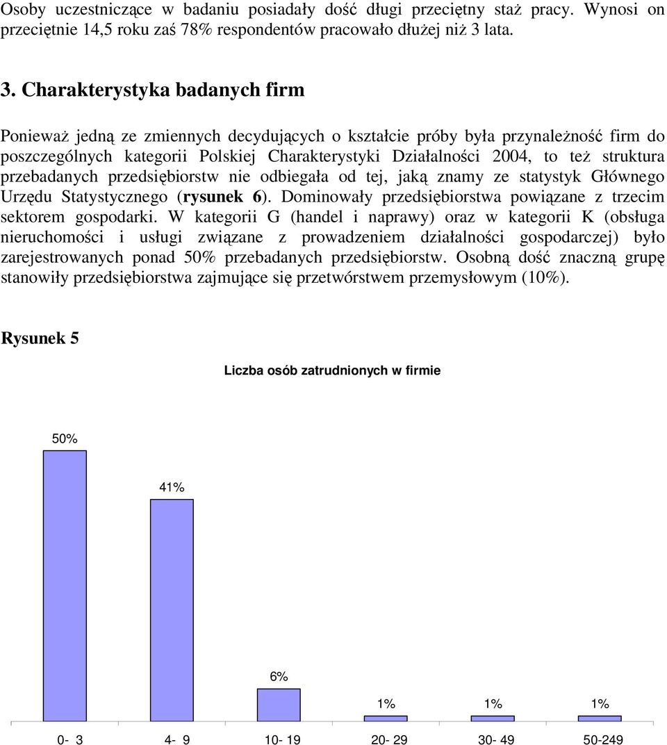 Charakterystyka badanych firm Ponieważ jedną ze zmiennych decydujących o kształcie próby była przynależność firm do poszczególnych kategorii Polskiej Charakterystyki Działalności 2004, to też