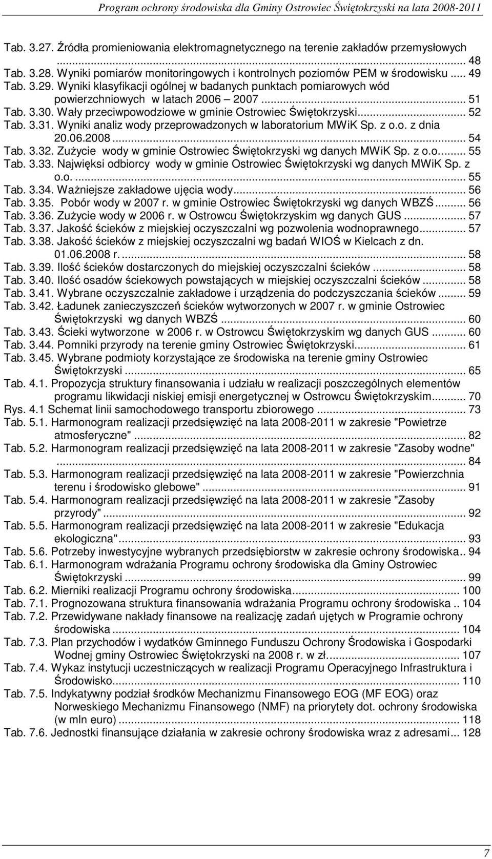 Wyniki analiz wody przeprowadzonych w laboratorium MWiK Sp. z o.o. z dnia 20.06.2008... 54 Tab. 3.32. ZuŜycie wody w gminie Ostrowiec Świętokrzyski wg danych MWiK Sp. z o.o... 55 Tab. 3.33.