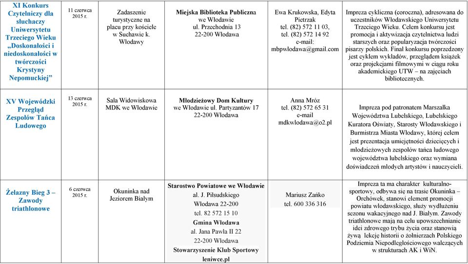 com Impreza cykliczna (coroczna), adresowana do uczestników Włodawskiego Uniwersytetu Trzeciego Wieku.