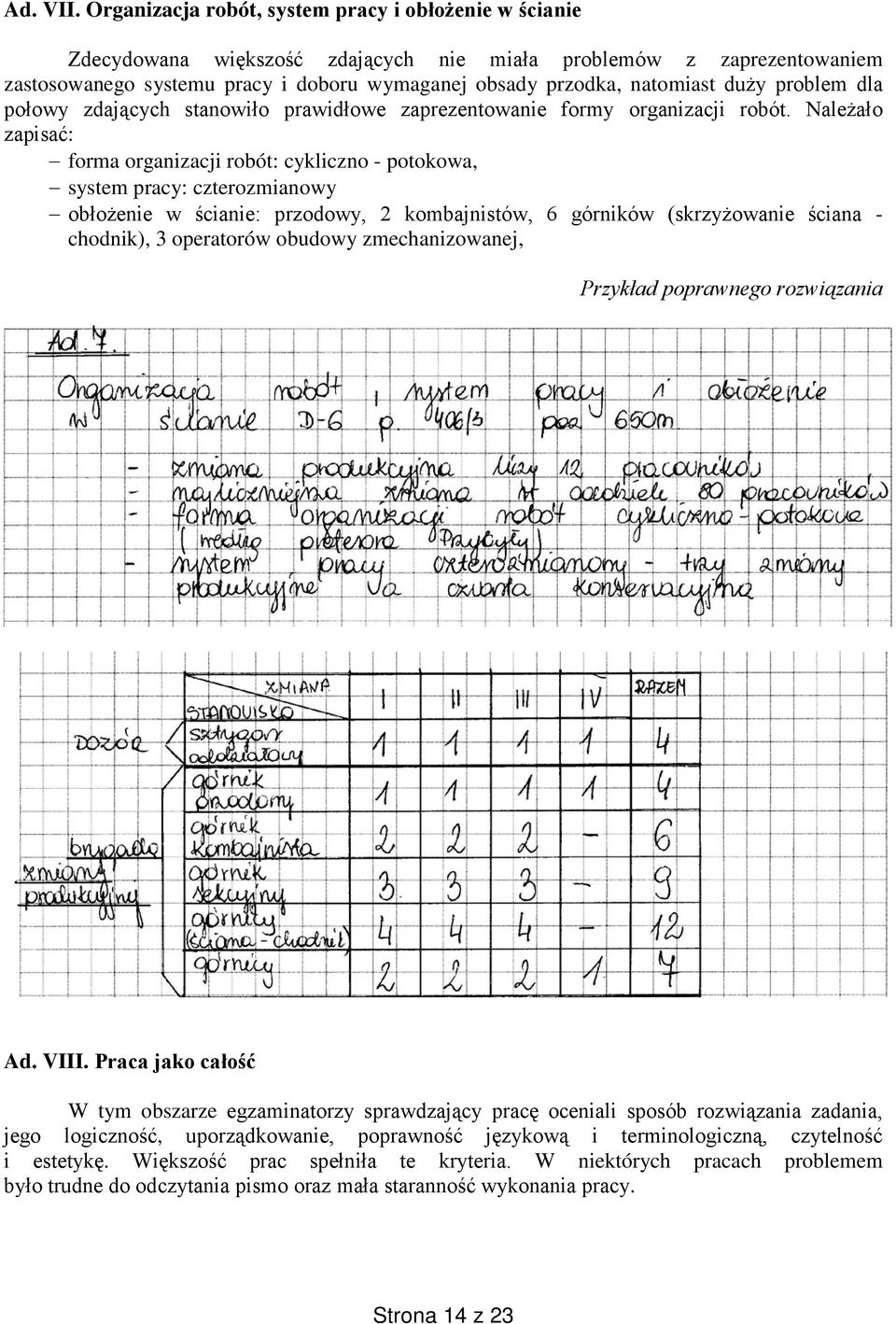 duży problem dla połowy zdających stanowiło prawidłowe zaprezentowanie formy organizacji robót.