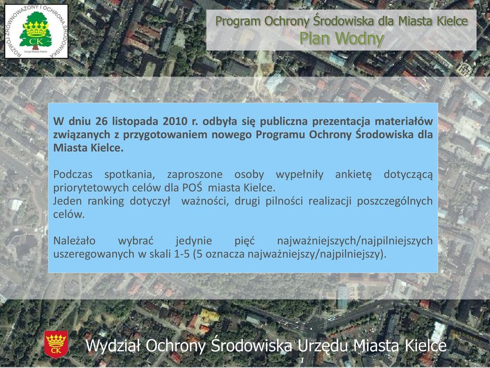 Kielce. Podczas spotkania, zaproszone osoby wypełniły ankietę dotyczącą priorytetowych celów dla POŚ miasta Kielce.