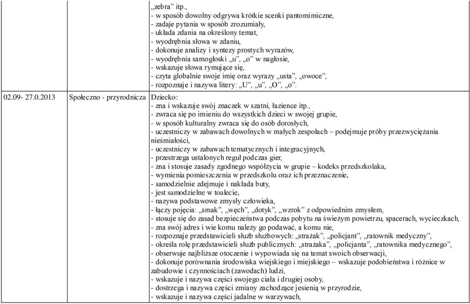 wyrazów, - wyodrębnia samogłoski u, o w nagłosie, - wskazuje słowa rymujące się, - czyta globalnie swoje imię oraz wyrazy usta, owoce, - rozpoznaje i nazywa litery: U, u, O, o. 02